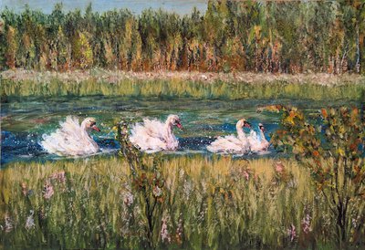 Лебеди на пруду